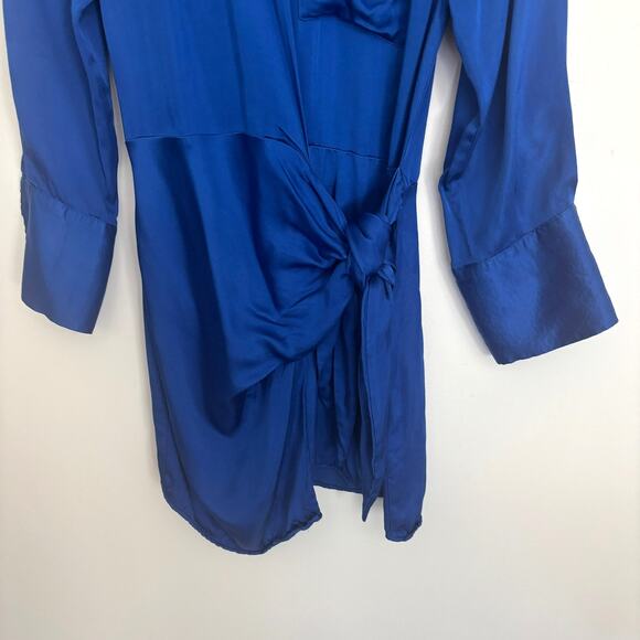 Zara Satin Effect Wrap Dress Cobalt Blue XS Deep Winter Color - Picture 4 of 10